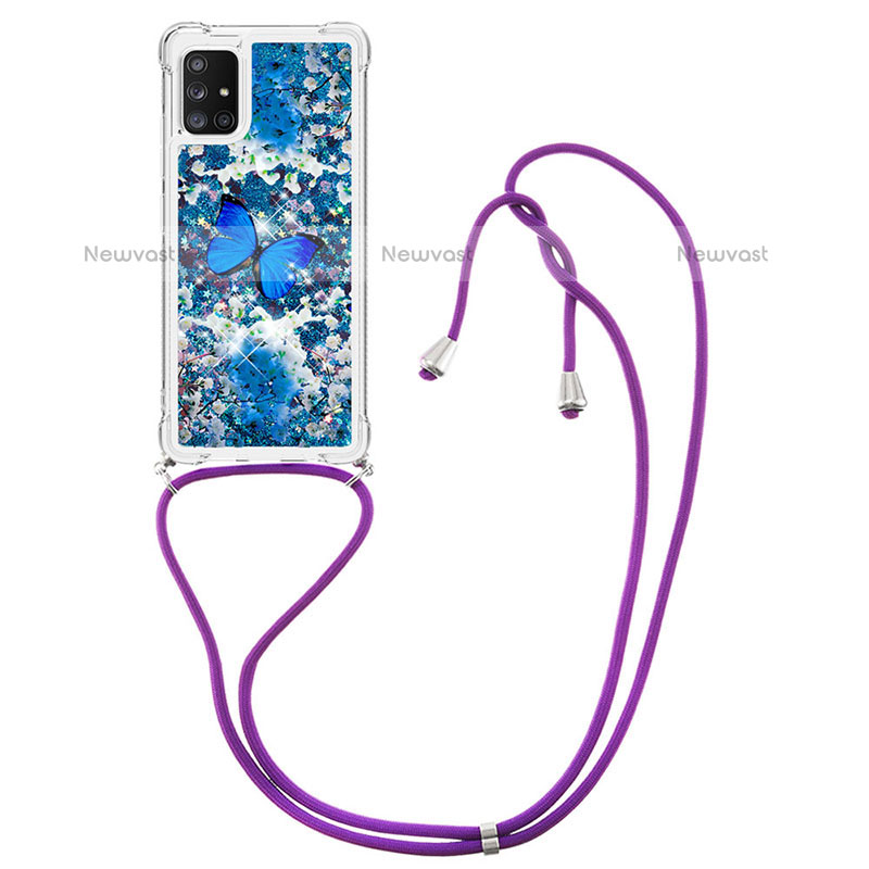 Silicone Candy Rubber TPU Bling-Bling Soft Case Cover with Lanyard Strap S02 for Samsung Galaxy A51 4G