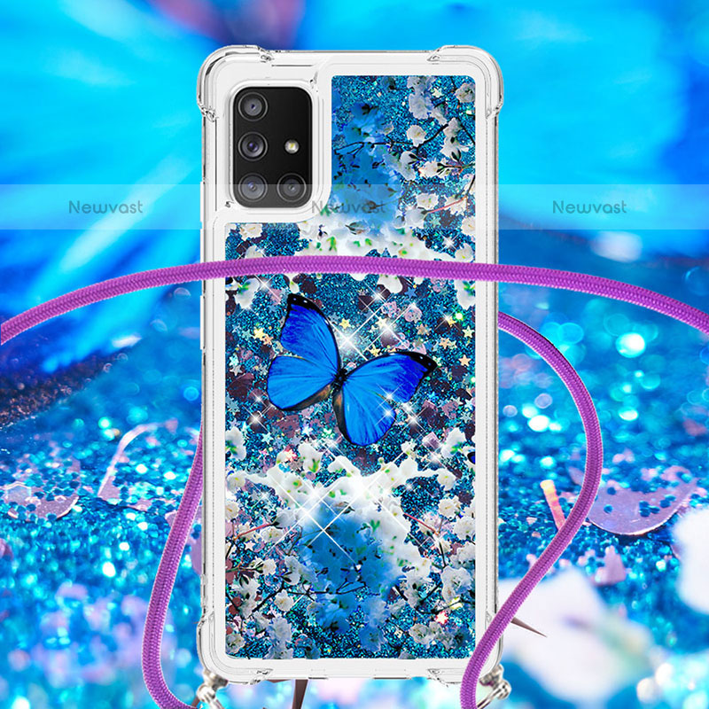 Silicone Candy Rubber TPU Bling-Bling Soft Case Cover with Lanyard Strap S02 for Samsung Galaxy A51 4G