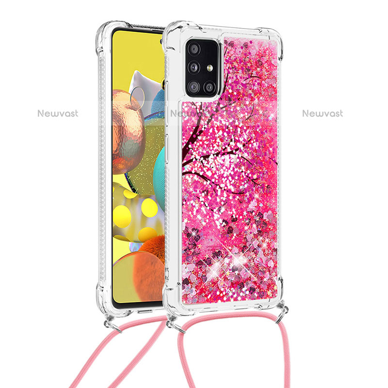 Silicone Candy Rubber TPU Bling-Bling Soft Case Cover with Lanyard Strap S02 for Samsung Galaxy A51 4G