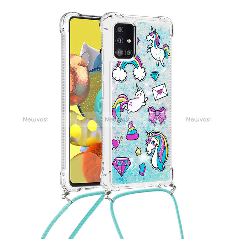 Silicone Candy Rubber TPU Bling-Bling Soft Case Cover with Lanyard Strap S02 for Samsung Galaxy A51 5G