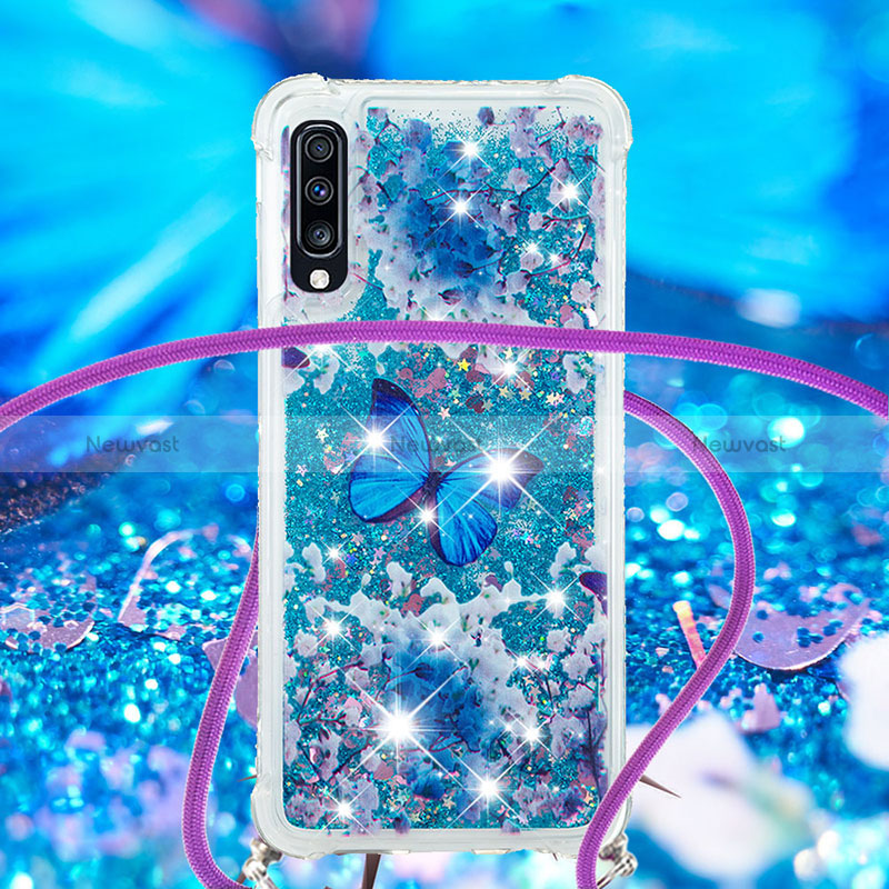 Silicone Candy Rubber TPU Bling-Bling Soft Case Cover with Lanyard Strap S02 for Samsung Galaxy A70