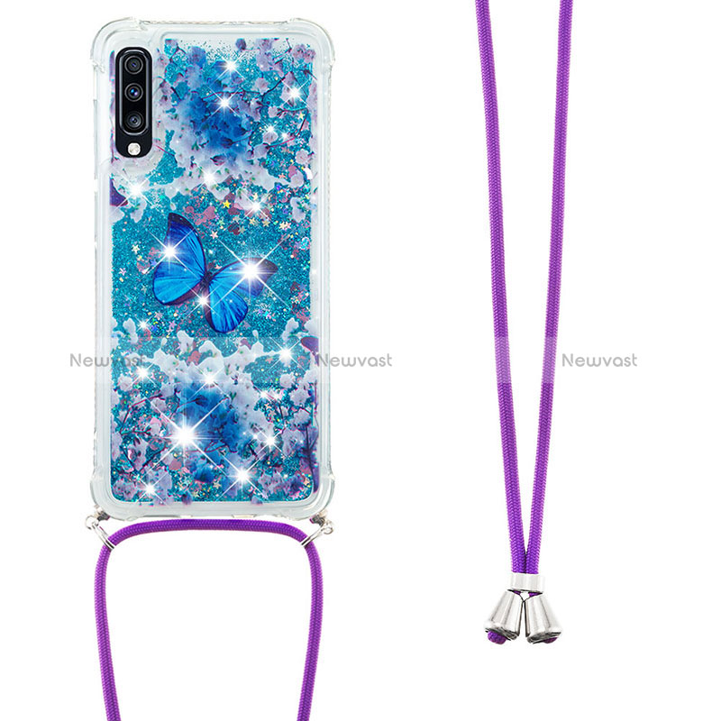 Silicone Candy Rubber TPU Bling-Bling Soft Case Cover with Lanyard Strap S02 for Samsung Galaxy A70S