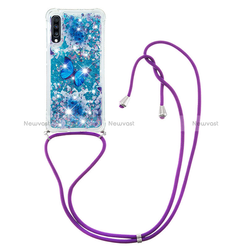 Silicone Candy Rubber TPU Bling-Bling Soft Case Cover with Lanyard Strap S02 for Samsung Galaxy A70S