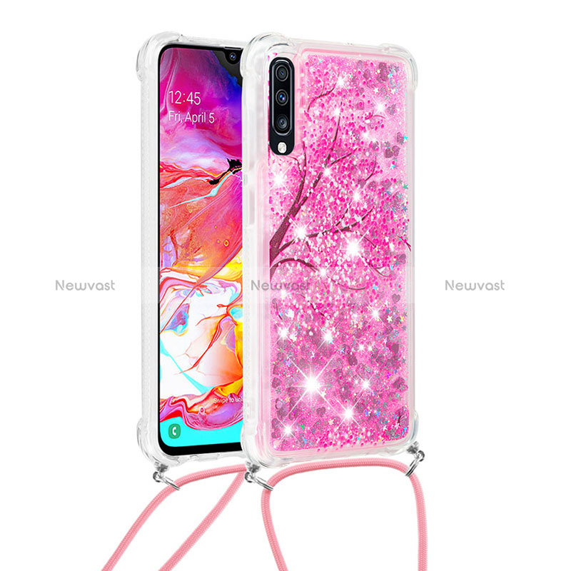 Silicone Candy Rubber TPU Bling-Bling Soft Case Cover with Lanyard Strap S02 for Samsung Galaxy A70S