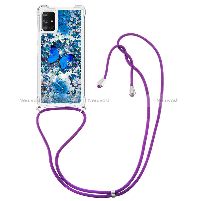 Silicone Candy Rubber TPU Bling-Bling Soft Case Cover with Lanyard Strap S02 for Samsung Galaxy A71 5G