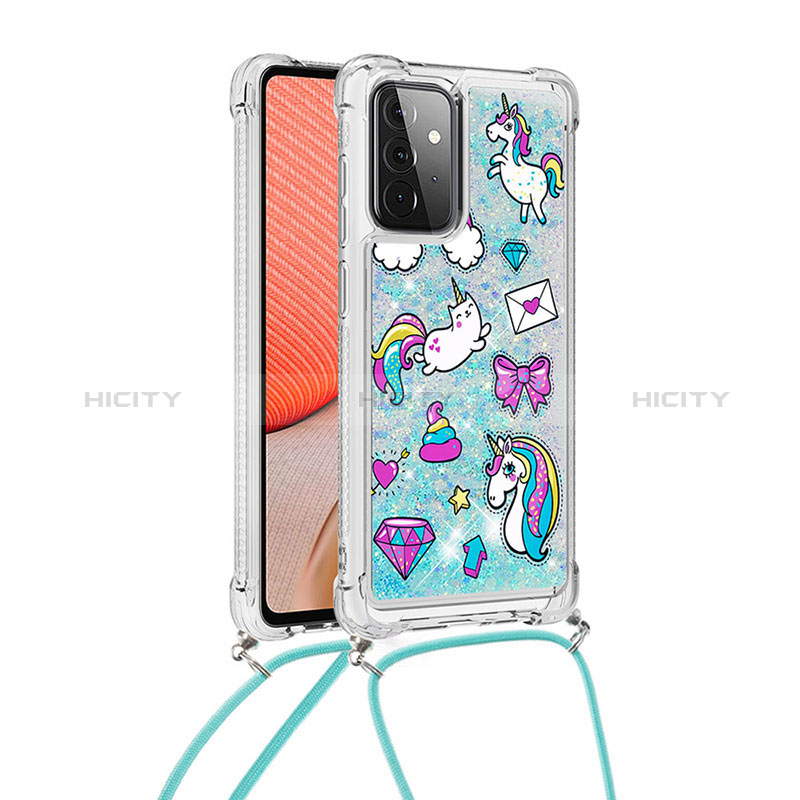 Silicone Candy Rubber TPU Bling-Bling Soft Case Cover with Lanyard Strap S02 for Samsung Galaxy A72 5G