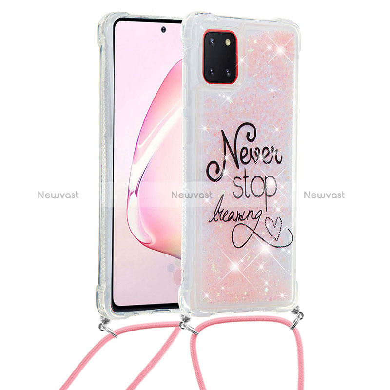 Silicone Candy Rubber TPU Bling-Bling Soft Case Cover with Lanyard Strap S02 for Samsung Galaxy A81