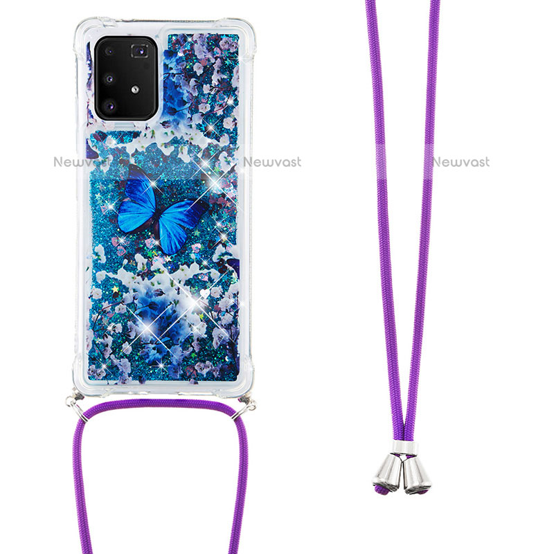 Silicone Candy Rubber TPU Bling-Bling Soft Case Cover with Lanyard Strap S02 for Samsung Galaxy A91