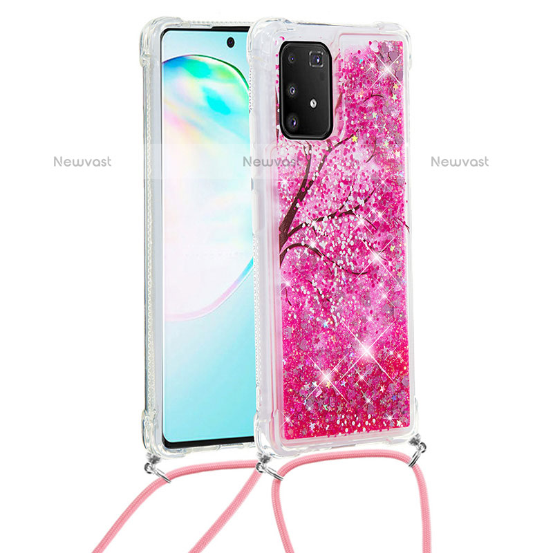 Silicone Candy Rubber TPU Bling-Bling Soft Case Cover with Lanyard Strap S02 for Samsung Galaxy A91