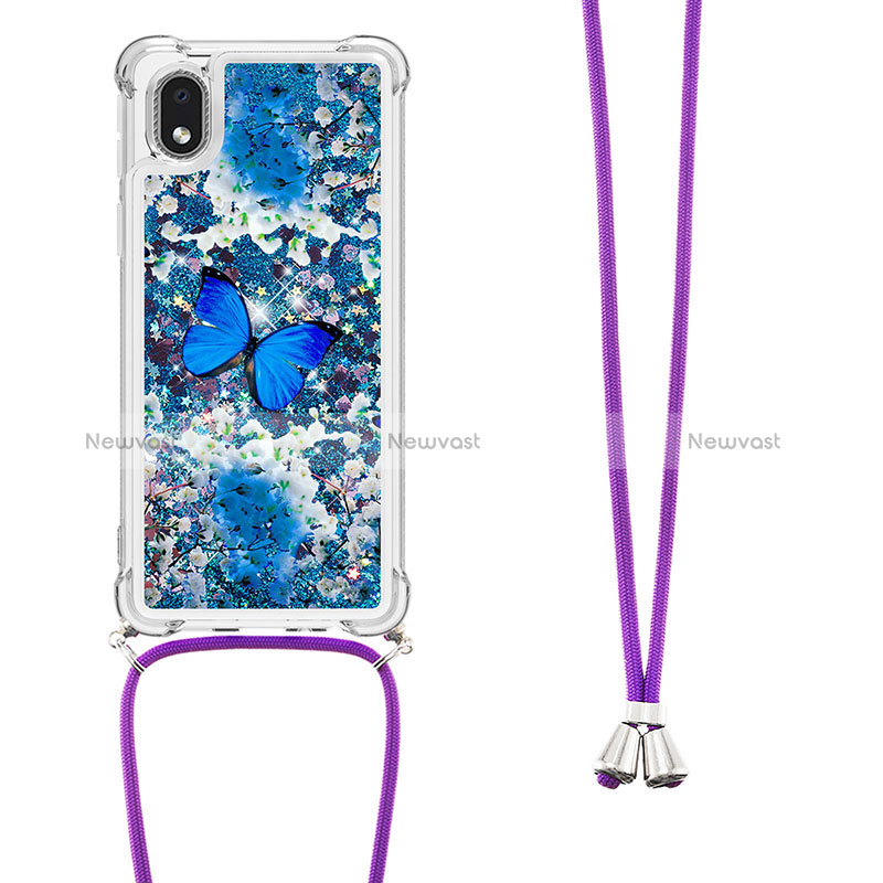 Silicone Candy Rubber TPU Bling-Bling Soft Case Cover with Lanyard Strap S02 for Samsung Galaxy M01 Core