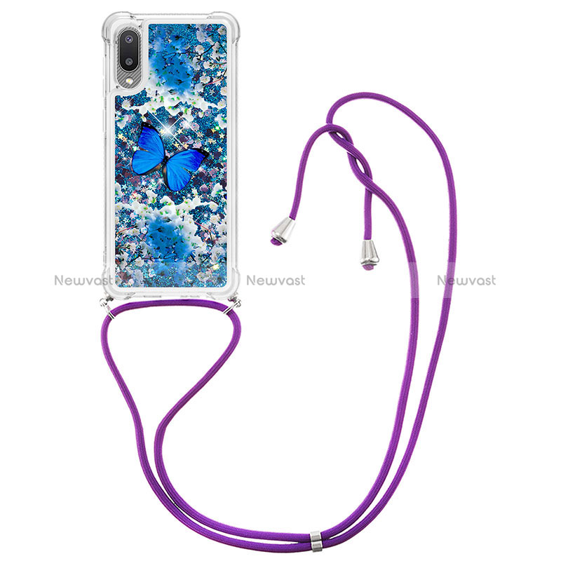 Silicone Candy Rubber TPU Bling-Bling Soft Case Cover with Lanyard Strap S02 for Samsung Galaxy M02