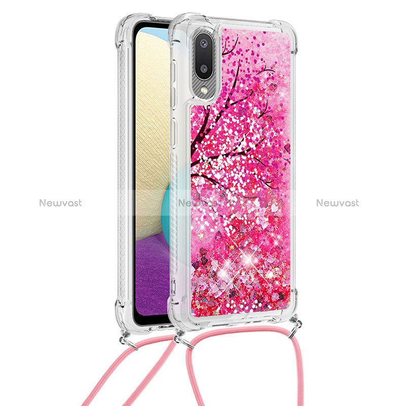 Silicone Candy Rubber TPU Bling-Bling Soft Case Cover with Lanyard Strap S02 for Samsung Galaxy M02