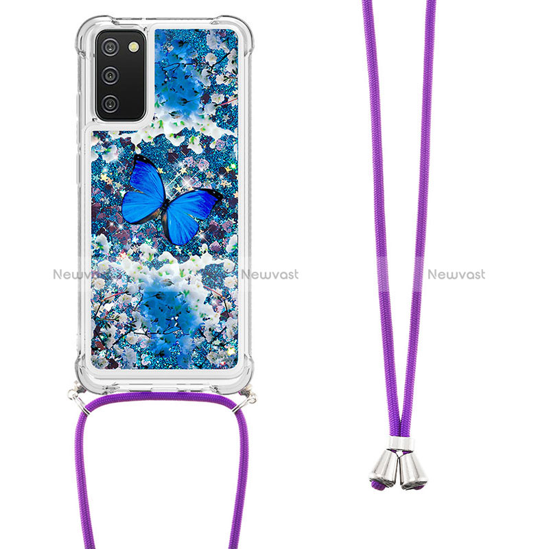 Silicone Candy Rubber TPU Bling-Bling Soft Case Cover with Lanyard Strap S02 for Samsung Galaxy M02s