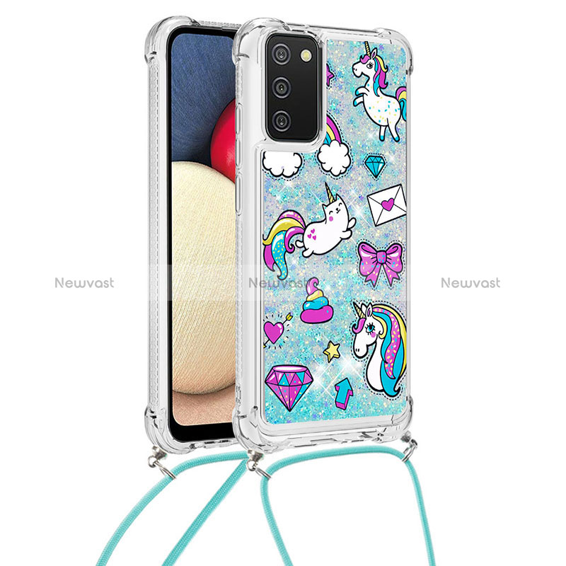Silicone Candy Rubber TPU Bling-Bling Soft Case Cover with Lanyard Strap S02 for Samsung Galaxy M02s