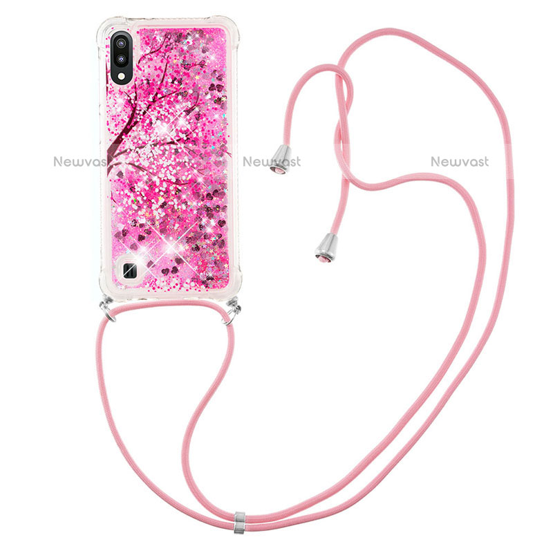 Silicone Candy Rubber TPU Bling-Bling Soft Case Cover with Lanyard Strap S02 for Samsung Galaxy M10