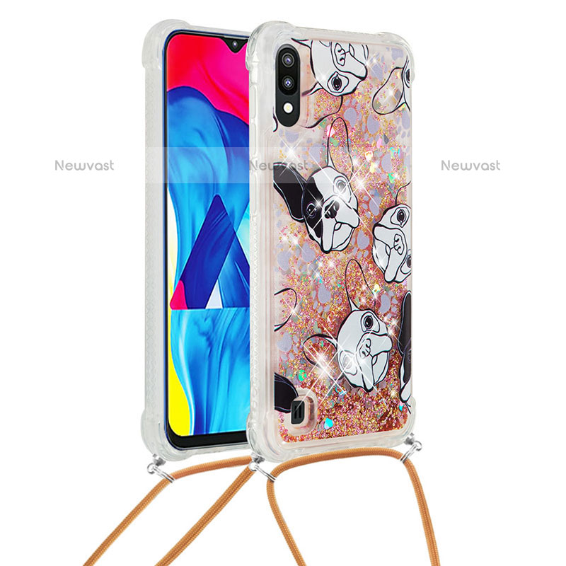 Silicone Candy Rubber TPU Bling-Bling Soft Case Cover with Lanyard Strap S02 for Samsung Galaxy M10