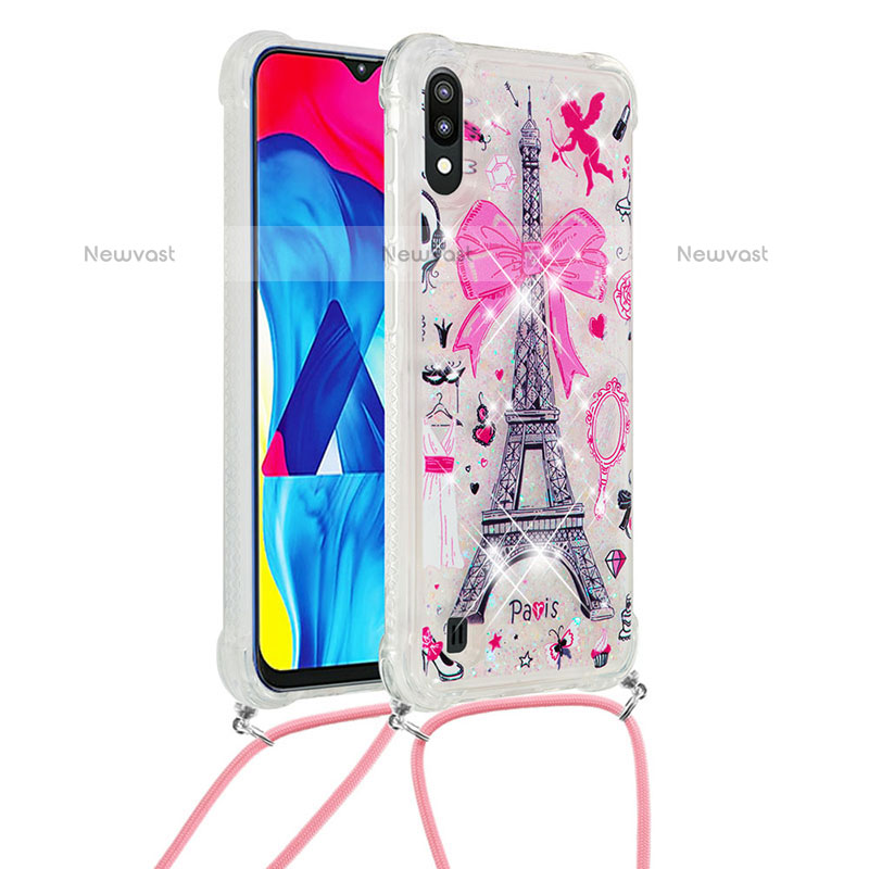 Silicone Candy Rubber TPU Bling-Bling Soft Case Cover with Lanyard Strap S02 for Samsung Galaxy M10 Mixed