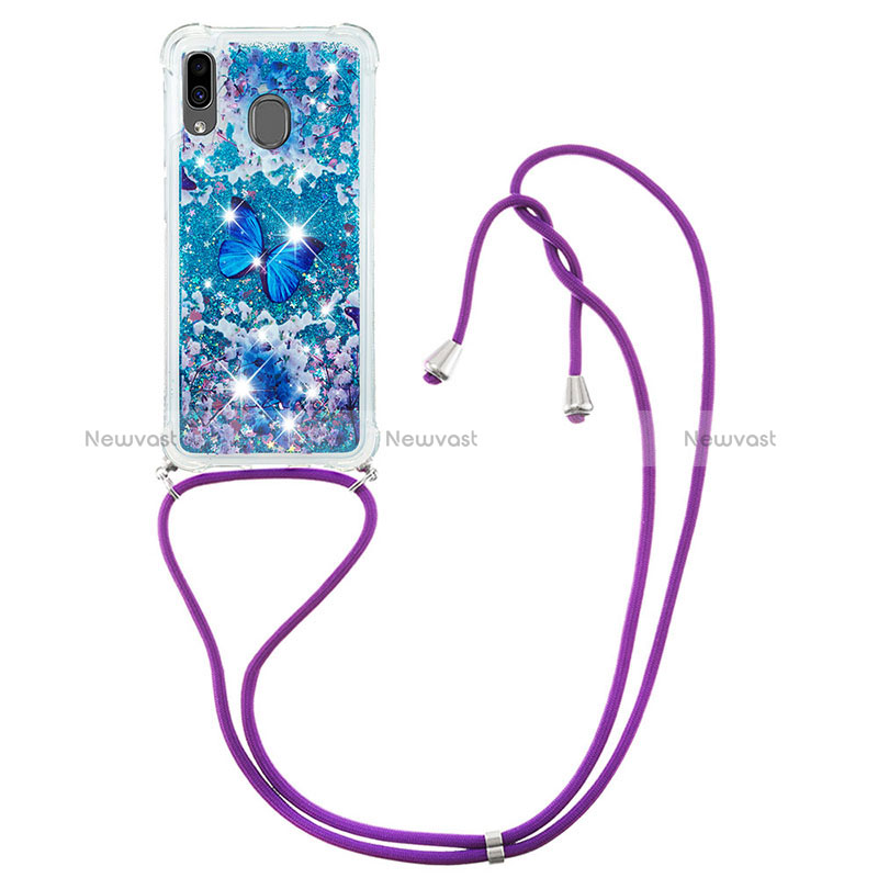 Silicone Candy Rubber TPU Bling-Bling Soft Case Cover with Lanyard Strap S02 for Samsung Galaxy M10S