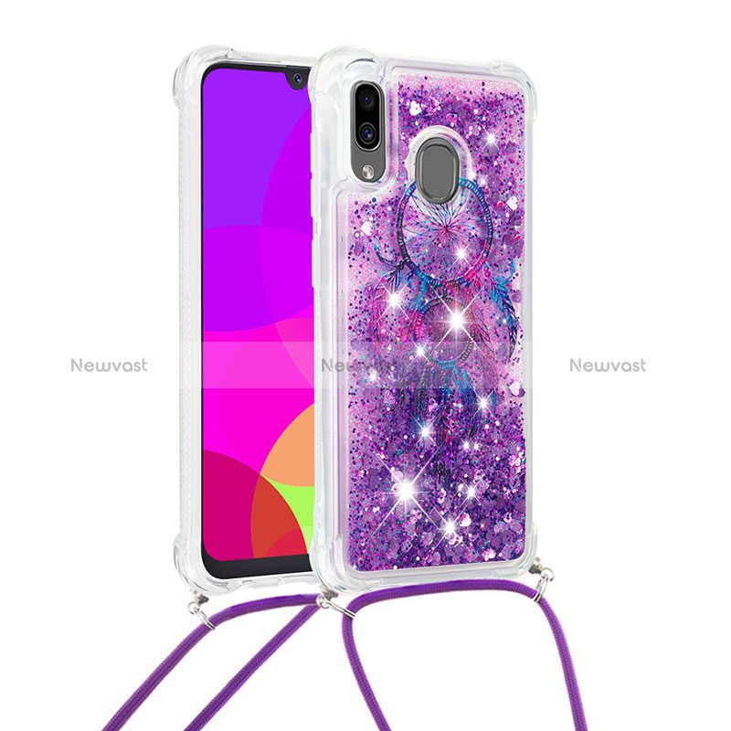 Silicone Candy Rubber TPU Bling-Bling Soft Case Cover with Lanyard Strap S02 for Samsung Galaxy M10S