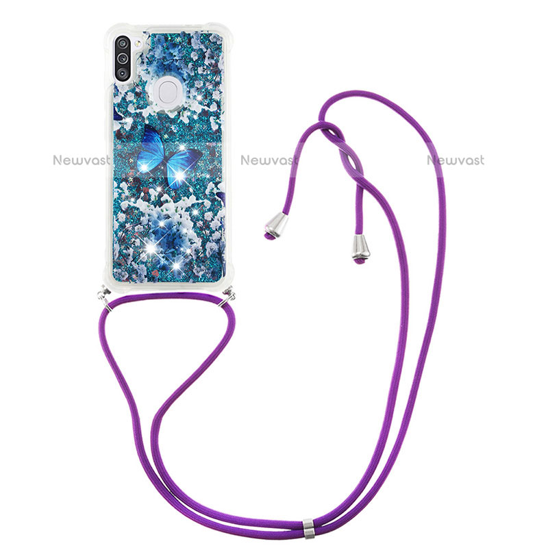 Silicone Candy Rubber TPU Bling-Bling Soft Case Cover with Lanyard Strap S02 for Samsung Galaxy M11
