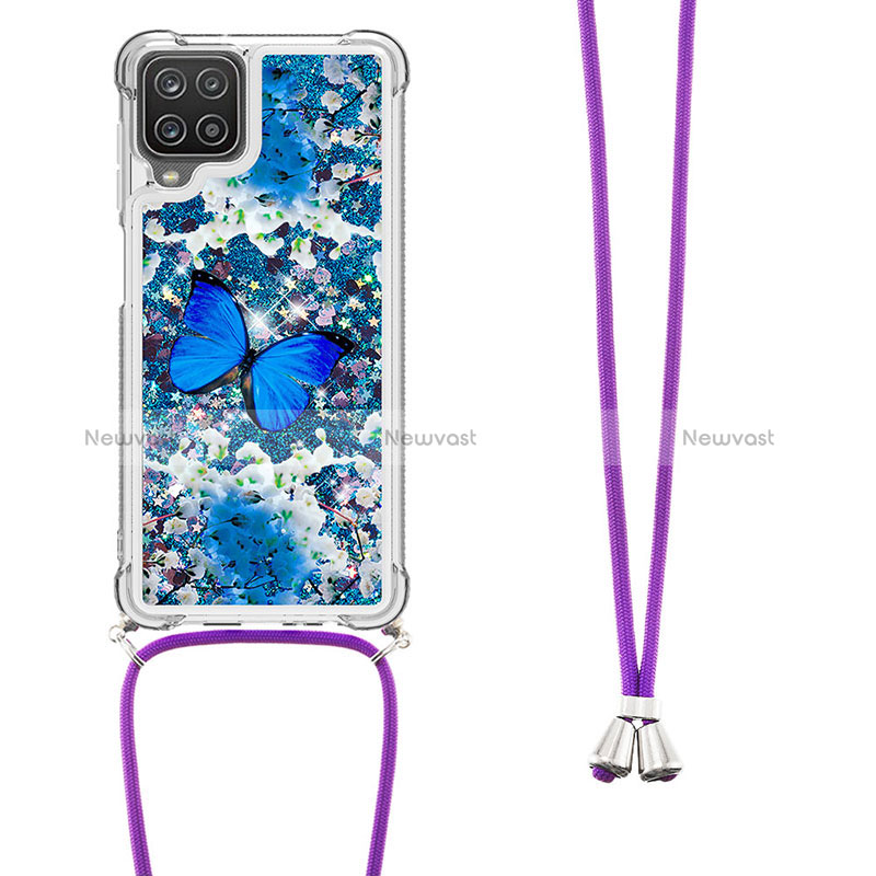 Silicone Candy Rubber TPU Bling-Bling Soft Case Cover with Lanyard Strap S02 for Samsung Galaxy M12