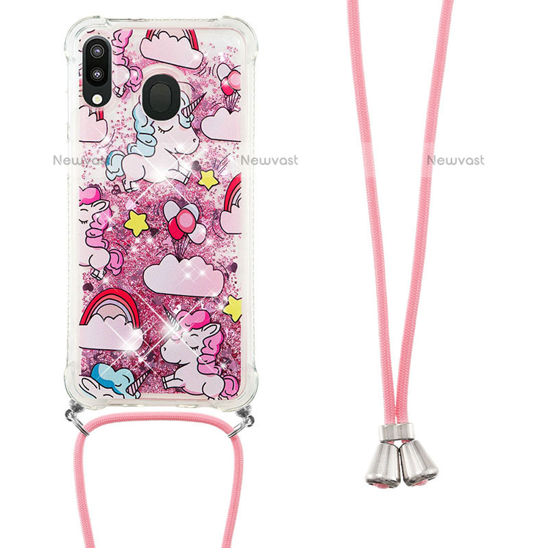 Silicone Candy Rubber TPU Bling-Bling Soft Case Cover with Lanyard Strap S02 for Samsung Galaxy M20