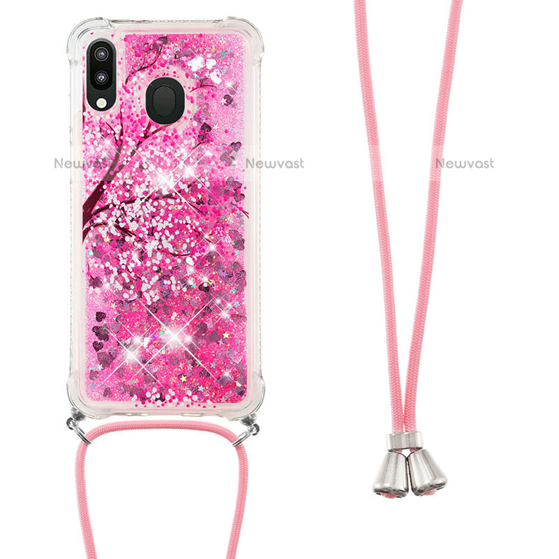 Silicone Candy Rubber TPU Bling-Bling Soft Case Cover with Lanyard Strap S02 for Samsung Galaxy M20