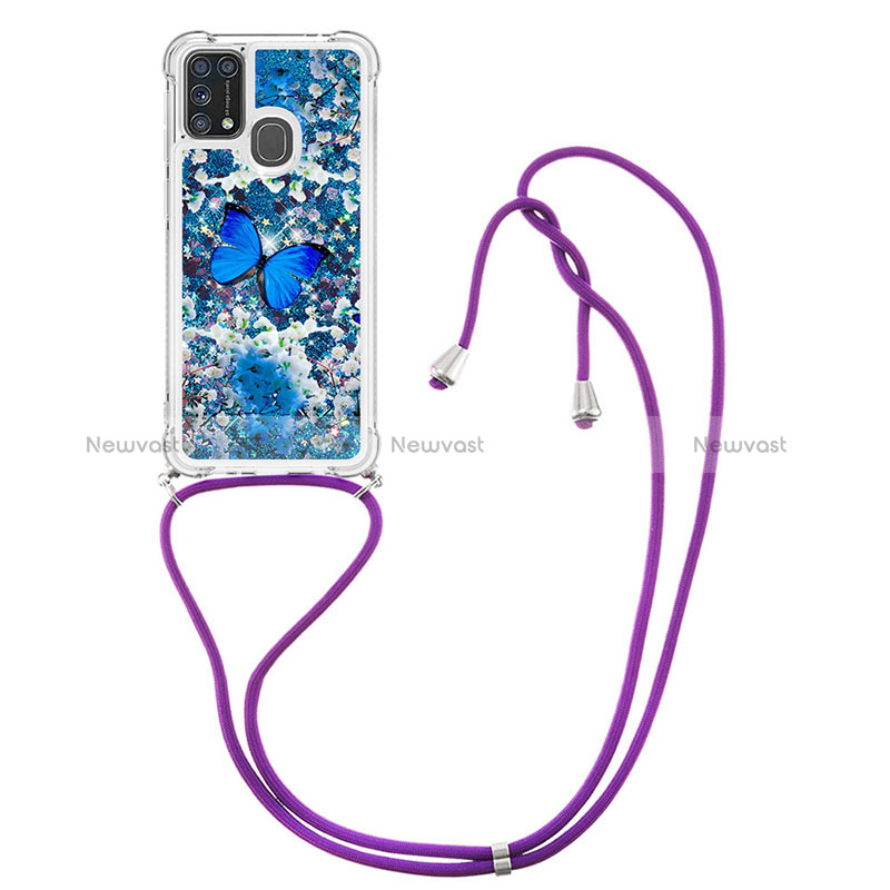 Silicone Candy Rubber TPU Bling-Bling Soft Case Cover with Lanyard Strap S02 for Samsung Galaxy M21s