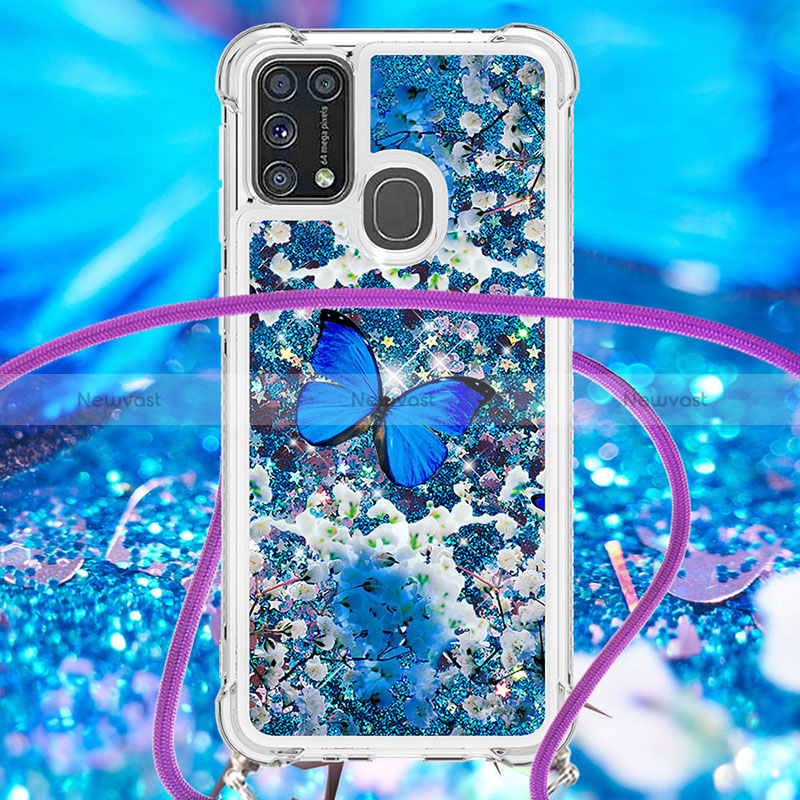 Silicone Candy Rubber TPU Bling-Bling Soft Case Cover with Lanyard Strap S02 for Samsung Galaxy M21s