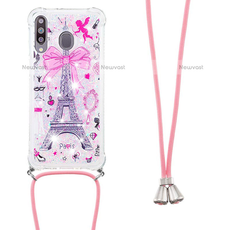 Silicone Candy Rubber TPU Bling-Bling Soft Case Cover with Lanyard Strap S02 for Samsung Galaxy M30