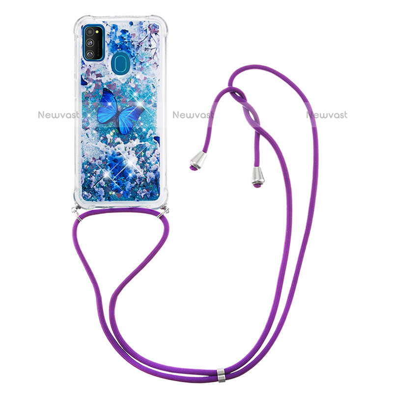 Silicone Candy Rubber TPU Bling-Bling Soft Case Cover with Lanyard Strap S02 for Samsung Galaxy M30s