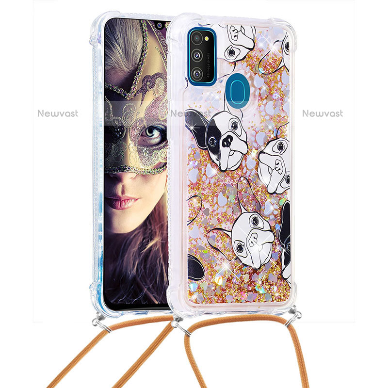 Silicone Candy Rubber TPU Bling-Bling Soft Case Cover with Lanyard Strap S02 for Samsung Galaxy M30s