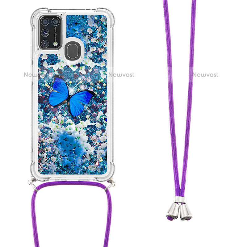 Silicone Candy Rubber TPU Bling-Bling Soft Case Cover with Lanyard Strap S02 for Samsung Galaxy M31