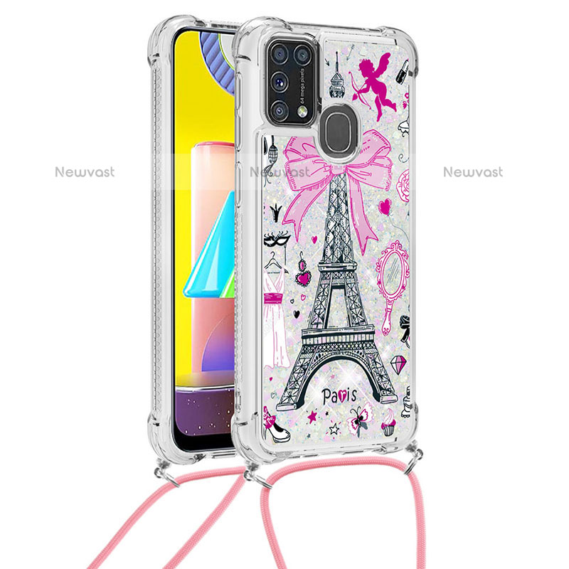 Silicone Candy Rubber TPU Bling-Bling Soft Case Cover with Lanyard Strap S02 for Samsung Galaxy M31