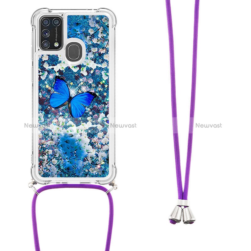 Silicone Candy Rubber TPU Bling-Bling Soft Case Cover with Lanyard Strap S02 for Samsung Galaxy M31 Prime Edition