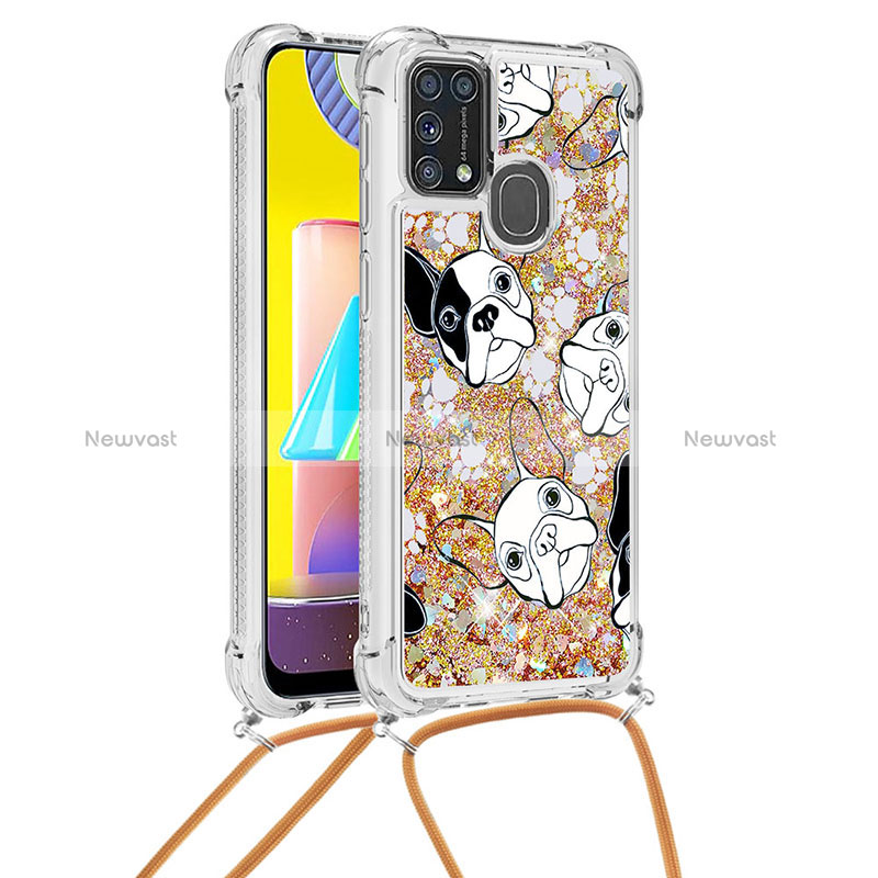 Silicone Candy Rubber TPU Bling-Bling Soft Case Cover with Lanyard Strap S02 for Samsung Galaxy M31 Prime Edition