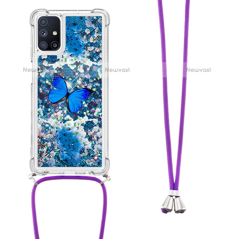 Silicone Candy Rubber TPU Bling-Bling Soft Case Cover with Lanyard Strap S02 for Samsung Galaxy M51