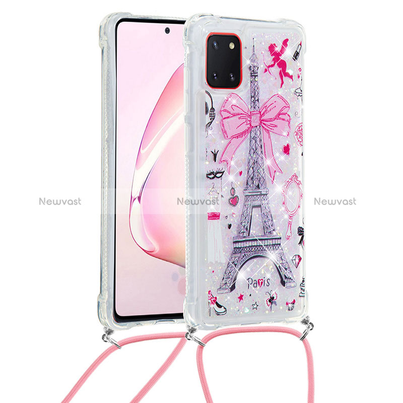Silicone Candy Rubber TPU Bling-Bling Soft Case Cover with Lanyard Strap S02 for Samsung Galaxy M60s