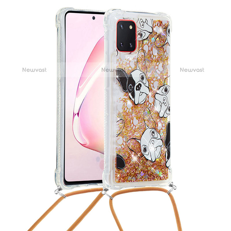 Silicone Candy Rubber TPU Bling-Bling Soft Case Cover with Lanyard Strap S02 for Samsung Galaxy Note 10 Lite