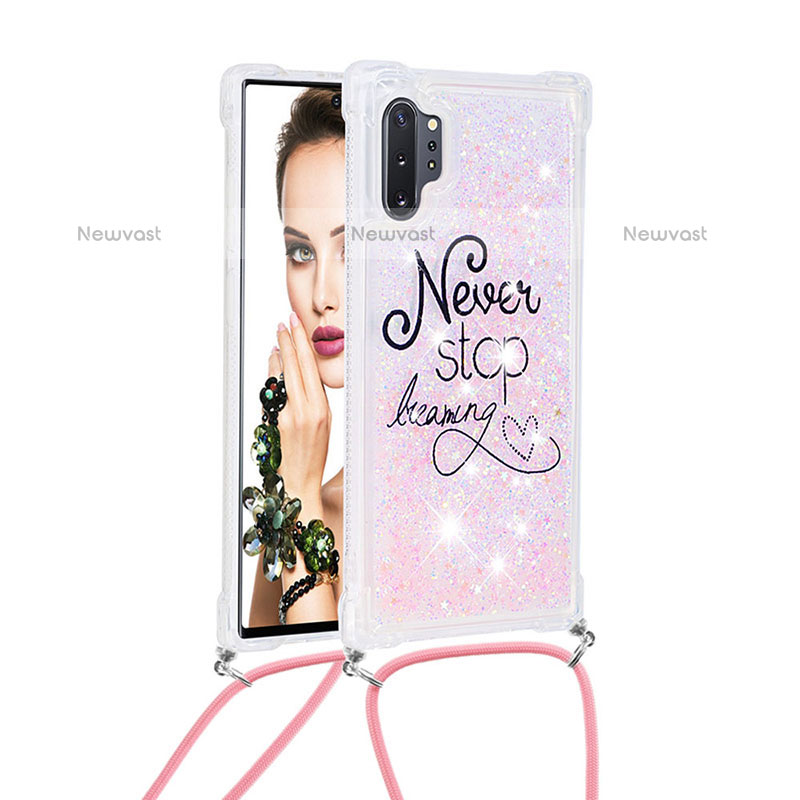 Silicone Candy Rubber TPU Bling-Bling Soft Case Cover with Lanyard Strap S02 for Samsung Galaxy Note 10 Plus 5G