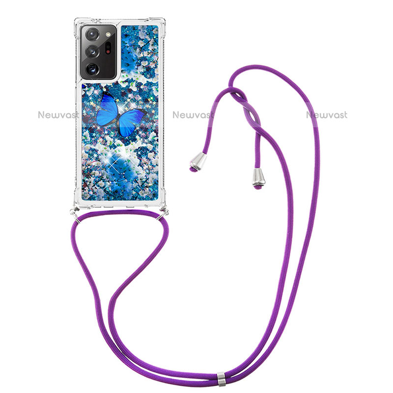 Silicone Candy Rubber TPU Bling-Bling Soft Case Cover with Lanyard Strap S02 for Samsung Galaxy Note 20 Ultra 5G
