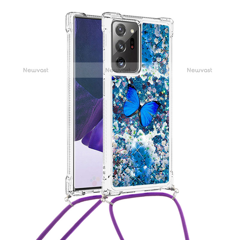 Silicone Candy Rubber TPU Bling-Bling Soft Case Cover with Lanyard Strap S02 for Samsung Galaxy Note 20 Ultra 5G