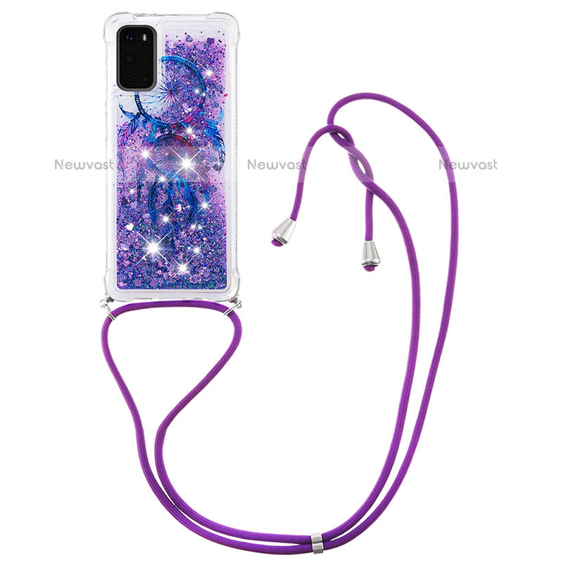 Silicone Candy Rubber TPU Bling-Bling Soft Case Cover with Lanyard Strap S02 for Samsung Galaxy S20