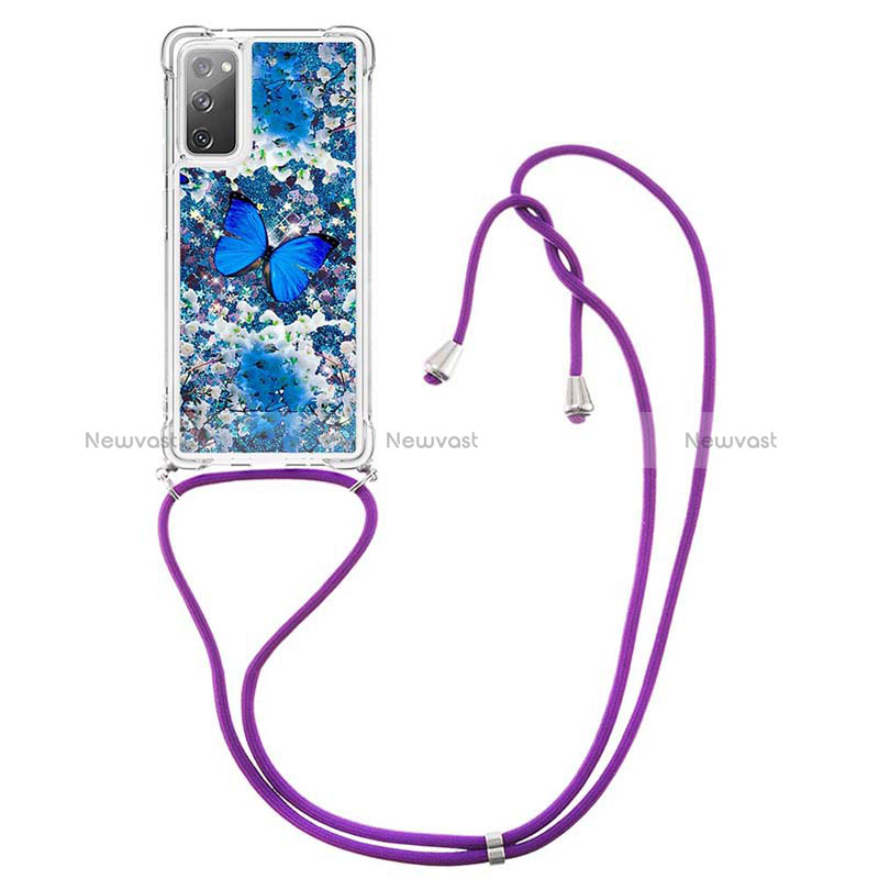 Silicone Candy Rubber TPU Bling-Bling Soft Case Cover with Lanyard Strap S02 for Samsung Galaxy S20 FE (2022) 5G