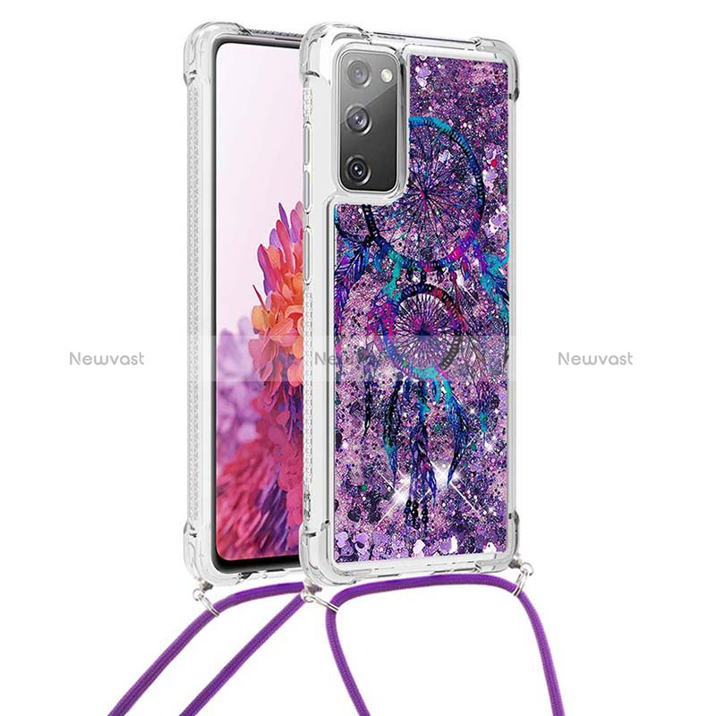 Silicone Candy Rubber TPU Bling-Bling Soft Case Cover with Lanyard Strap S02 for Samsung Galaxy S20 FE (2022) 5G