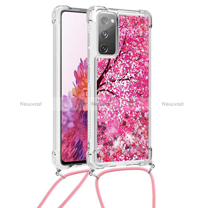 Silicone Candy Rubber TPU Bling-Bling Soft Case Cover with Lanyard Strap S02 for Samsung Galaxy S20 FE 5G