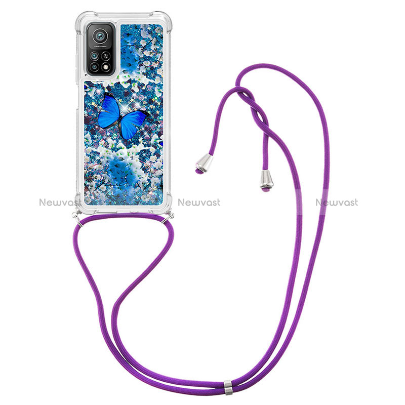 Silicone Candy Rubber TPU Bling-Bling Soft Case Cover with Lanyard Strap S02 for Xiaomi Mi 10T 5G