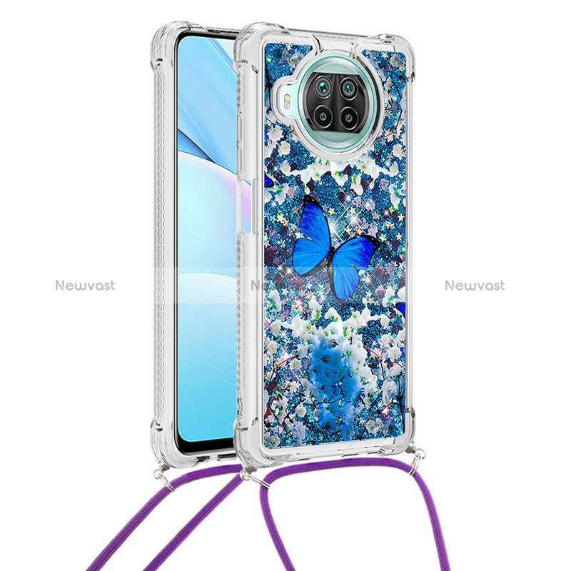 Silicone Candy Rubber TPU Bling-Bling Soft Case Cover with Lanyard Strap S02 for Xiaomi Mi 10T Lite 5G Blue