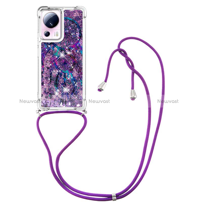 Silicone Candy Rubber TPU Bling-Bling Soft Case Cover with Lanyard Strap S02 for Xiaomi Mi 13 Lite 5G