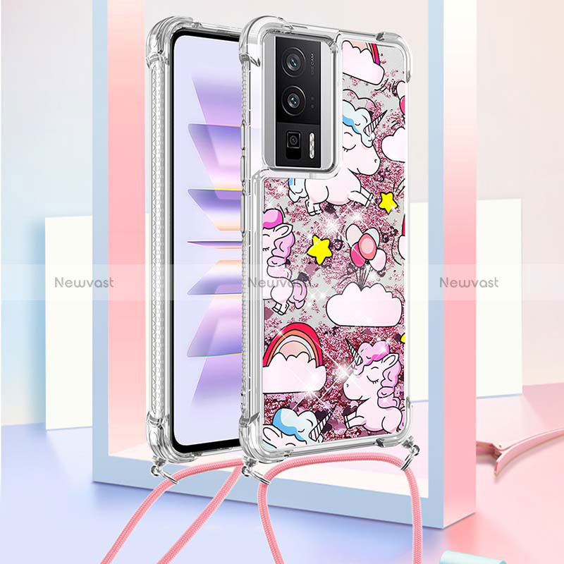 Silicone Candy Rubber TPU Bling-Bling Soft Case Cover with Lanyard Strap S02 for Xiaomi Poco F5 Pro 5G